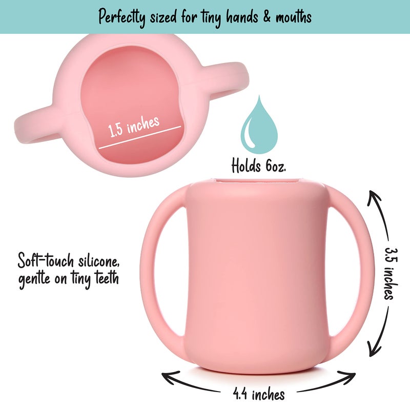 PrimaStella Silicone Baby & Toddler Training Cup with Handles (Soft Pink) - Image 3