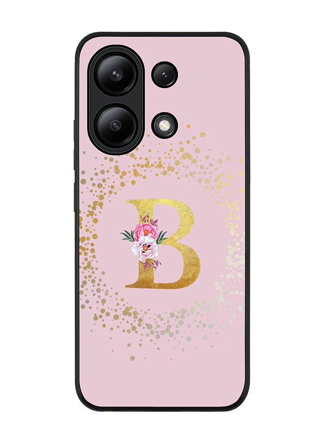 Stylizedd Rugged Black edge case for Xiaomi Redmi Note 13 4G, Slim fit Cover Custom Monogram Initial Letter Floral Pattern Alphabet - B  (Pink ) - Image 1