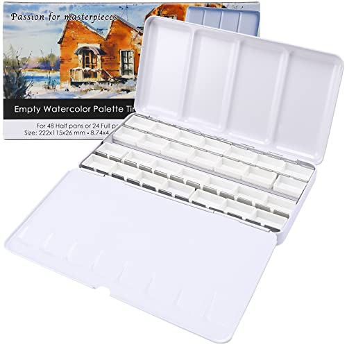 MYARTOOL Empty Watercolor Palette, Metal Watercolor Tin with Fold Out Palette, Watercolor Paint Tray Palette with 24 Watercolor Full Pans for Plein Air Painting and Sketching - Image 1