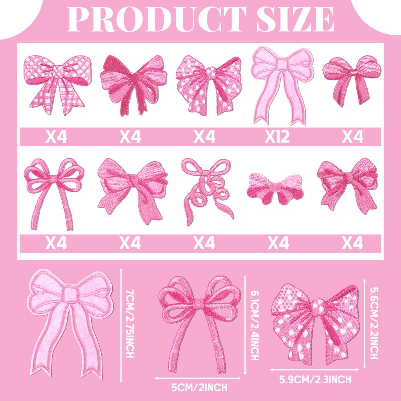 Glitinsel 48 Pcs Pink Bow Iron on Patches Cute Buffalo Plaid Polka Dot Ribbon Bowknot Sew on Repair Embroidered Applique Coquette Bow Girly Aesthetic DIY Crafts Gift for Women Clothing Backpack Hat - Image 2