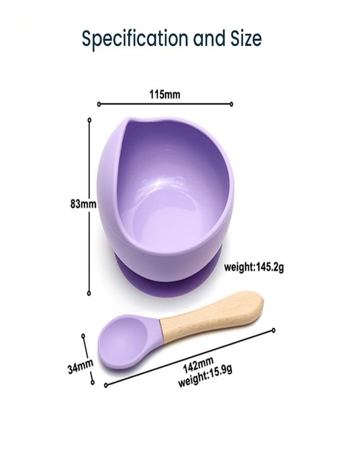 Oicia Silicone Baby Suction Bowl with Spoon | Non-Slip Suction Base Feeding Bowl for Babies & Toddlers | BPA Free Food Grade Silicone Baby Feeding Set | Easy Clean Toddler Bowl (Purple, Pack of 1) - Image 2
