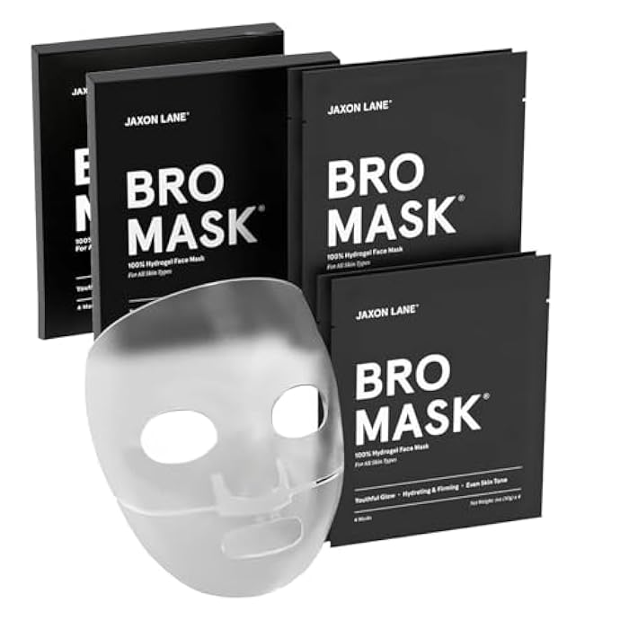 JAXON LANE BRO MASK Premium Korean Face Mask for Men (4 Pack) - Anti Aging Sheet Masks w/Hydrogel, Vitamin C, Hydrolyzed Collagen, & Hyaluronic Acid - Perfect Skin Care Stocking Stuffers for Men - Image 1