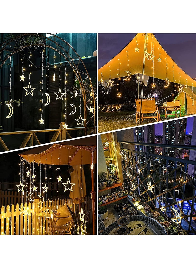 معرض الأعياد 3.5 متر ديكورات رمضان للمنزل ستار القمر الشمسية المرصعة بالنجوم أضواء رمضان، مقاومة للماء في الهواء الطلق 8 أوضاع أضواء رمضان للحديقة والفناء وديكور رمضان (أبيض دافئ) - Image 3