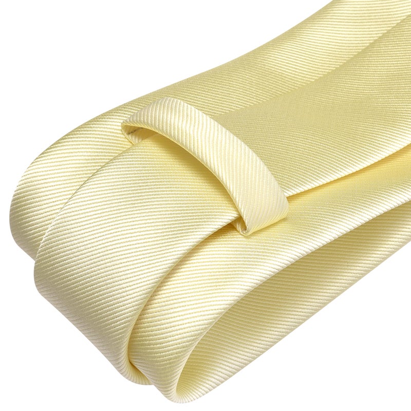 GUSLESON Light Yellow Tie for Men Classic Wedding Ties Silk Solid 8cm Business Necktie (0791-43 - Image 3