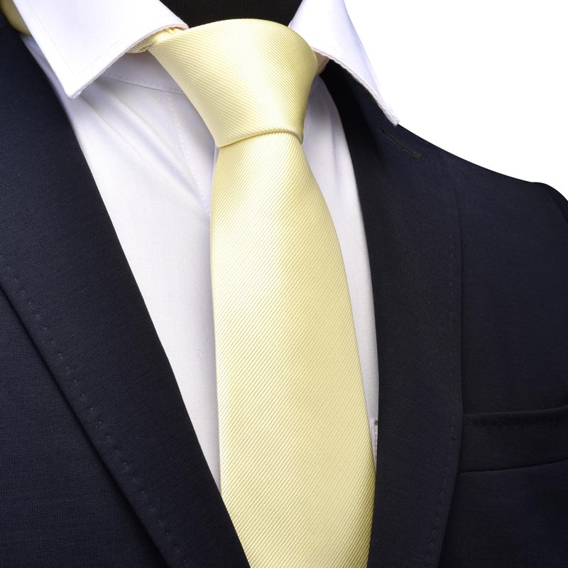 GUSLESON Light Yellow Tie for Men Classic Wedding Ties Silk Solid 8cm Business Necktie (0791-43 - Image 2