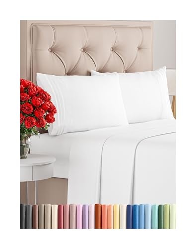 CGK Unlimited Full Size 4 Piece Sheet Set  Comfy Breathable  Cooling Bed Sheets Set  Hotel Luxury Bedding for Women Men Kids  Teens  Deep Pockets Easy Secure Fit Soft and Wrinkle Free  OekoTex  White