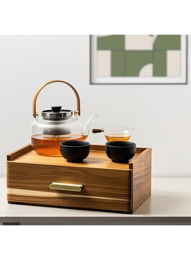 WALALLA 2-Tier Wood Tea Bag Organizer Box with Drawer , 8-Compartment Tea Caddy Storage Holder for Tea Bags, Sugar Packets and Coffee Accessories, Countertop Tea Station Chest for Kitchen and Office - Image 3