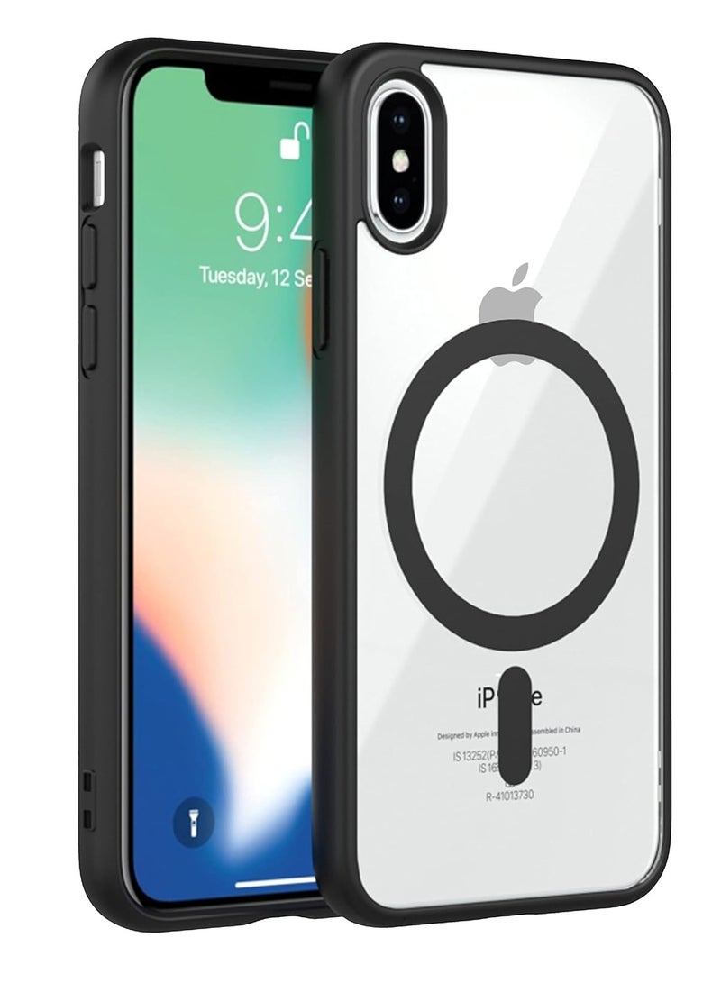 Magnetic Crystal Clear Case for iPhone X/XS Magsafe [Not Yellowing] [No.1 Strong Magnets] Slim Phone Cover - Black - Image 1