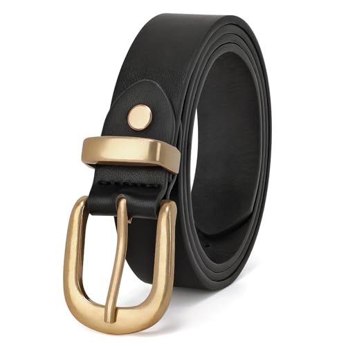 JASGOOD Women's Leather Belt for Jeans Pants, Fashion Ladies Belt for Dresses with Gold Buckle - Image 1