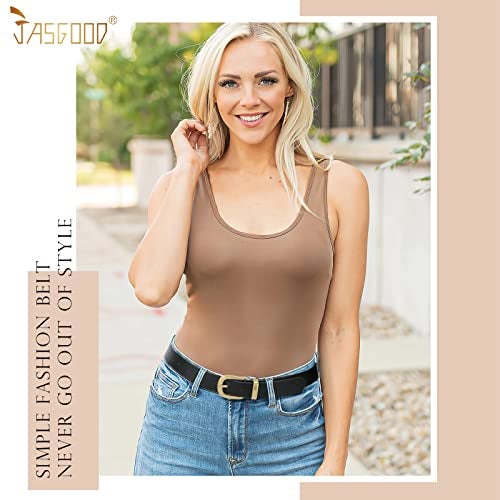JASGOOD Women's Leather Belt for Jeans Pants, Fashion Ladies Belt for Dresses with Gold Buckle - Image 3