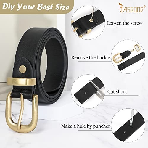 JASGOOD Women's Leather Belt for Jeans Pants, Fashion Ladies Belt for Dresses with Gold Buckle - Image 5