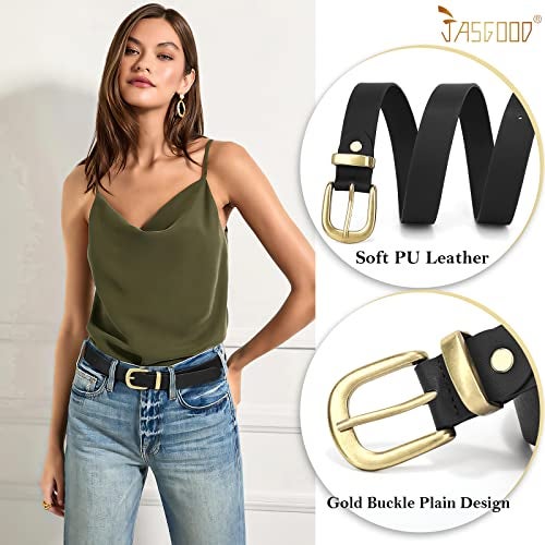 JASGOOD Women's Leather Belt for Jeans Pants, Fashion Ladies Belt for Dresses with Gold Buckle - Image 2