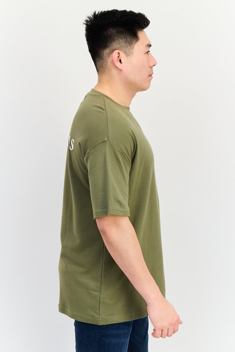 Fudo Men Crew Neck Short Sleeves Brand Logo T-Shirt, Olive - Image 3