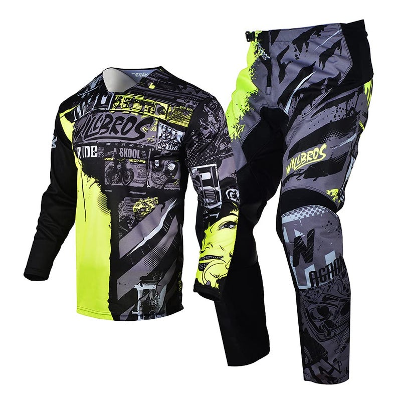 Willbros Youth Motocross Gear Set MX Jersey Pant Combo Kids Children Racing Suit Offroad Motorcycle Boys Girls Green YL