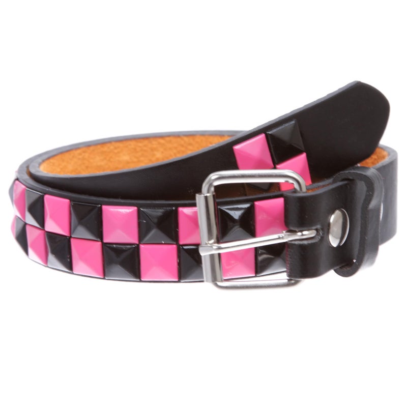 Beltiscool Kids 1" Snap On Black & Fuchsia Checkerboard Punk Rock Studded Leather Belt, 24" - Image 5