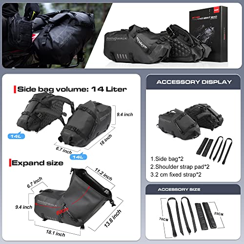 Rhinowalk Motorcycle Saddle bags, Waterproof motorcycle saddlebags, shoulder bag 28L(14L*2), for most Adventure and Sport Motorcycle Racks, 1 Pair - Image 2