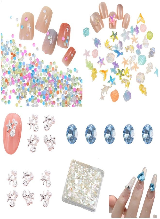 Mocomfor Ocean Nail Charms Gem Kit for Nail Techs - Mermaid Style 3D Nail Art Decorations with Starfish, Shells, Pearls - Professional Nail Supplies for Acrylic & Gel Designs - Image 1