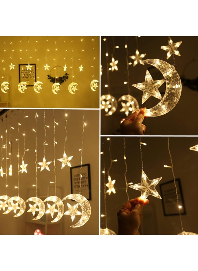بابونا أضواء LED على شكل نجمة وقمر لرمضان - ستارة وأضواء سلسلة بيضاء دافئة بطول 3.5 متر، زينة رمضانية وعيدية للمنزل وغرفة النوم والنوافذ، وحفلات الزفاف وأعياد الميلاد، 8 أوضاع إضاءة، قابس ثلاثي الأطراف بريطاني وجهاز تحكم عن بعد - Image 3