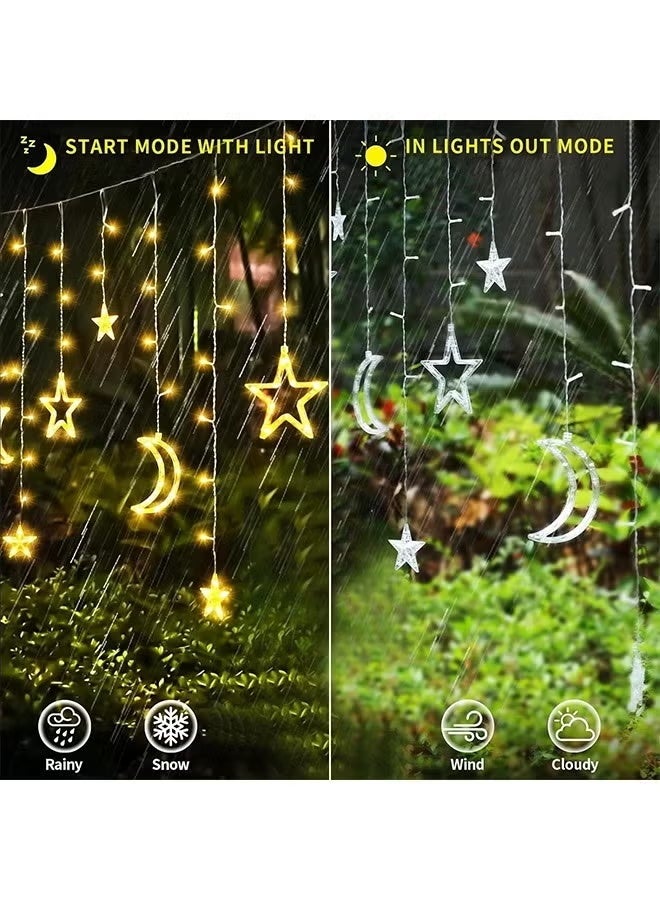 بابونا أضواء LED على شكل نجمة وقمر لرمضان - ستارة وأضواء سلسلة بيضاء دافئة بطول 3.5 متر، زينة رمضانية وعيدية للمنزل وغرفة النوم والنوافذ، وحفلات الزفاف وأعياد الميلاد، 8 أوضاع إضاءة، قابس ثلاثي الأطراف بريطاني وجهاز تحكم عن بعد - Image 4