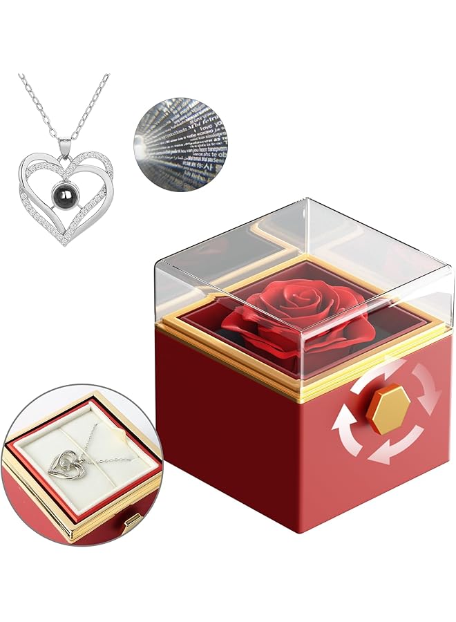 The Bros Birthday Gifts for Women, Eternal Rose with "I Love You" Necklace in 100 Languages, Eternal Rose Flowers Gift for Mum, Wife, Girlfriend, Best Friend on Mother's Day, Valentine's Day, Anniversary - Image 1