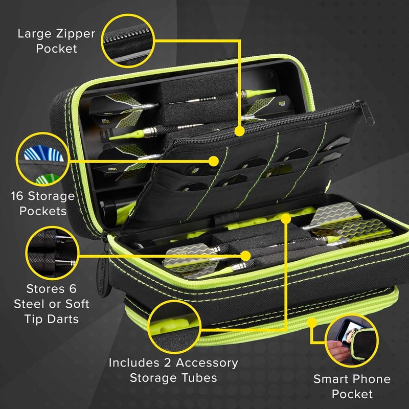 CASEMASTER Plazma Pro, 6 Dart Case for Soft and Steel Tip Darts, Features Large Front Mobile Device Pocket, Built-In Storage Tubes and Pockets for Flights, Tips, Shafts, and Personal Items - Image 2