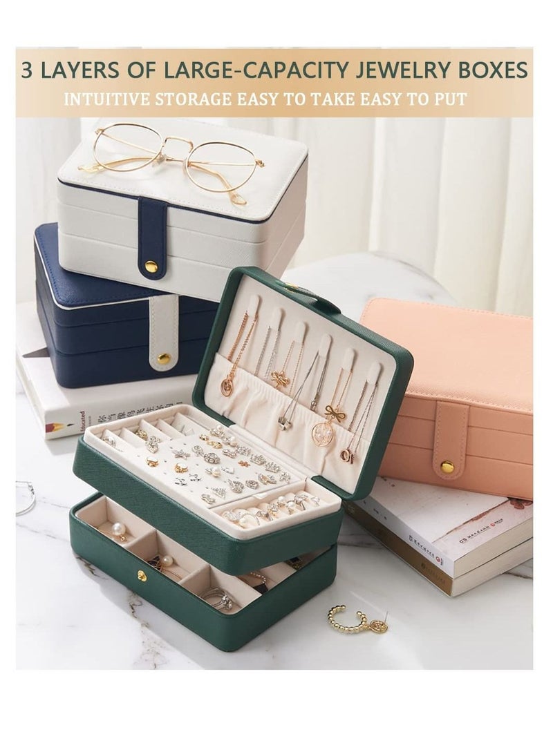 KASTWAVE Jewelry Box for Women and Girls, PU Leather Made Jewelry Organizer, 3 Layers Jewelry Storage for Rings, Earrings, Necklaces, Bracelets, Valentines Day Gifts - Image 2