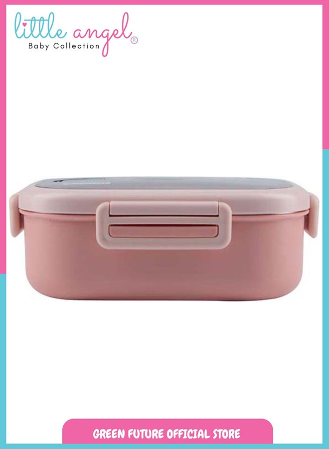 Little Angel Premium Stainless Steel Lunch Box - 2 Compartments With Cutlery, Leak-Proof, Insulated, BPA-Free, Microwave Safe, Eco-Friendly, Pink, 2 Years + - Image 2