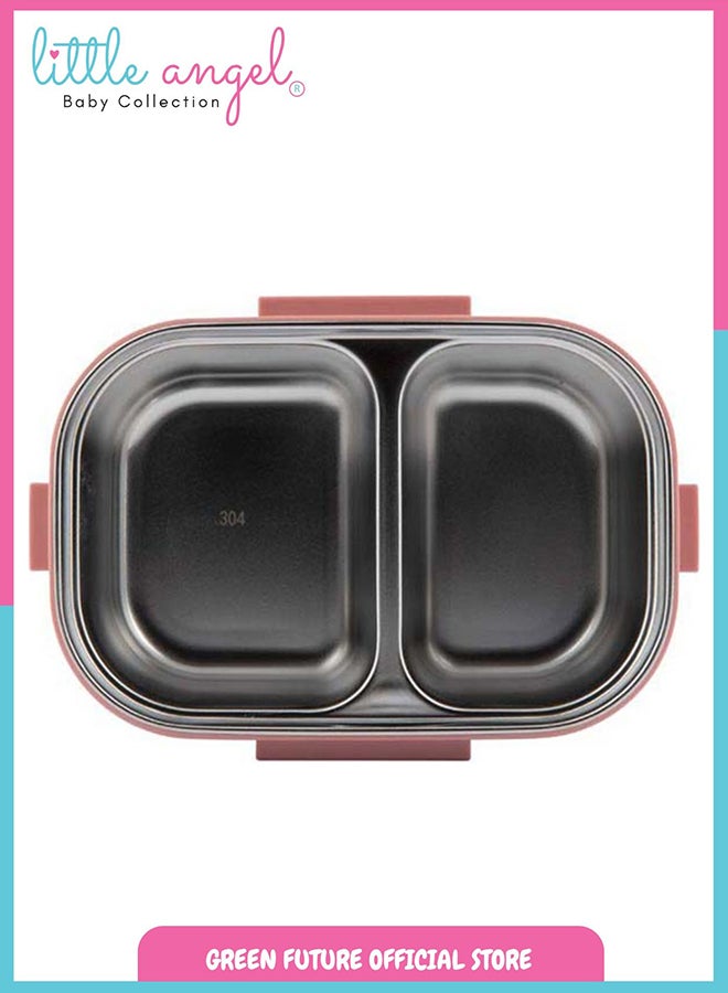 Little Angel Premium Stainless Steel Lunch Box - 2 Compartments With Cutlery, Leak-Proof, Insulated, BPA-Free, Microwave Safe, Eco-Friendly, Pink, 2 Years + - Image 4