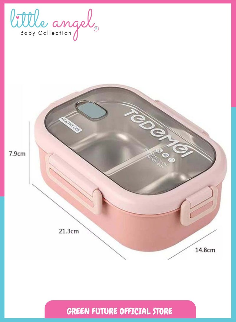 Little Angel Premium Stainless Steel Lunch Box - 2 Compartments With Cutlery, Leak-Proof, Insulated, BPA-Free, Microwave Safe, Eco-Friendly, Pink, 2 Years + - Image 5
