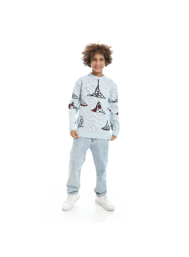 سيزار بلوفر صوف أولادي مزود بنقش مركب شراعي - Image 4