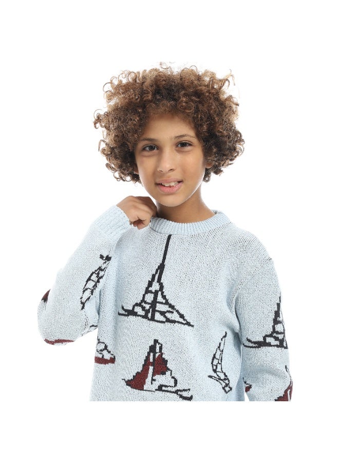 سيزار بلوفر صوف أولادي مزود بنقش مركب شراعي - Image 5