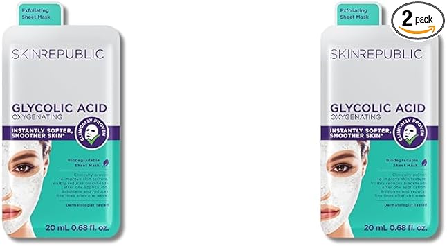 SKIN REPUBLIC قناع سكِن ريبابليك حمض الجليكوليك للأكسجين يضيء البشرة بشكل ملحوظ ويحسن نسيجها يساعد في تقليل مظهر المسام والرؤوس السوداء عبوة من 2 - Image 1