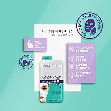SKIN REPUBLIC قناع سكِن ريبابليك حمض الجليكوليك للأكسجين يضيء البشرة بشكل ملحوظ ويحسن نسيجها يساعد في تقليل مظهر المسام والرؤوس السوداء عبوة من 2 - Image 5