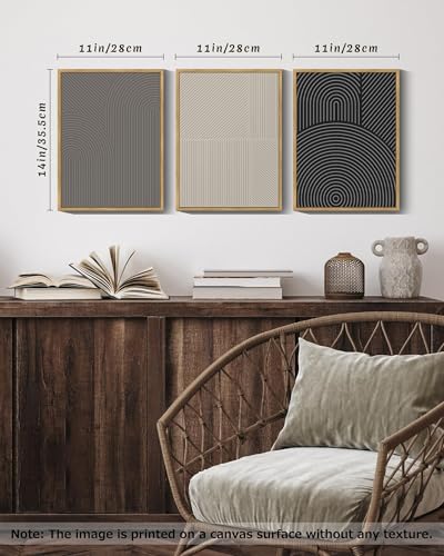 Drsoum MidCentury Modern Framed Wall Art Minimalist Abstract Boho Neutral Line Wall Decor Geometric Artwork Kitchen Dining Room 11x14in Natural Framed - Image 3