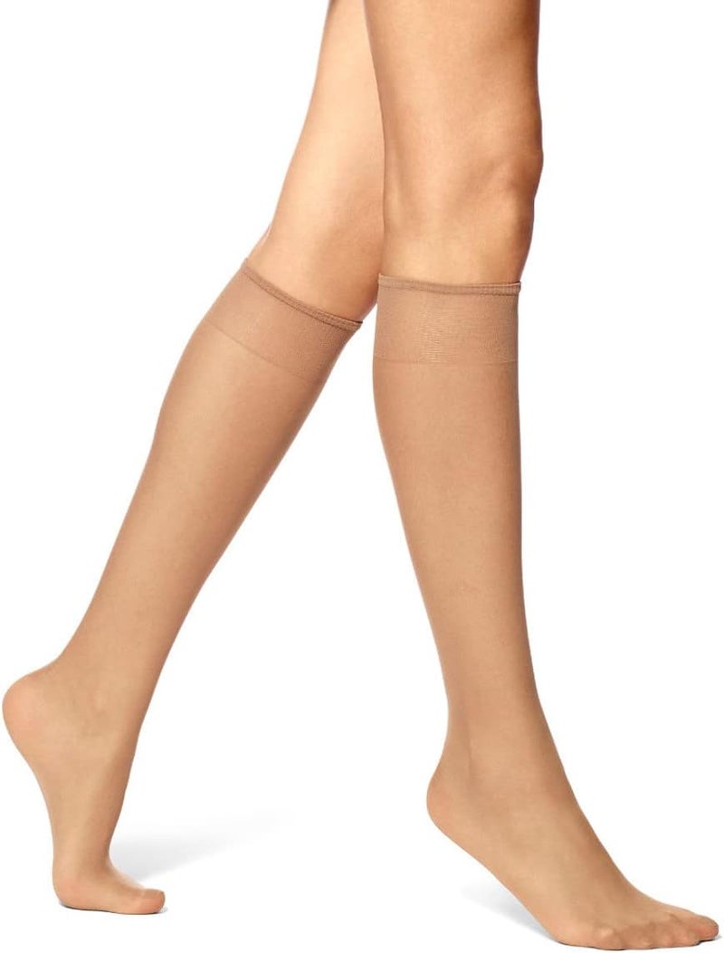 No Nonsense Women's Sheer Knee Highs with Reinforced Toe - 10 Pair Value Pack in Tan