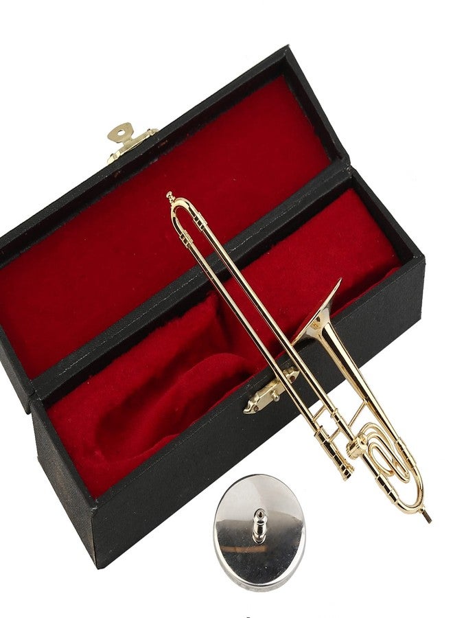 Dselvgvu Miniature Trombone with Stand and Case Brass Mini Musical Instrument Trombone Replica Collectible Figurines Dollhouse Accessories Model Home Decoration Display Ornament (5.91"x1.30") - Image 5