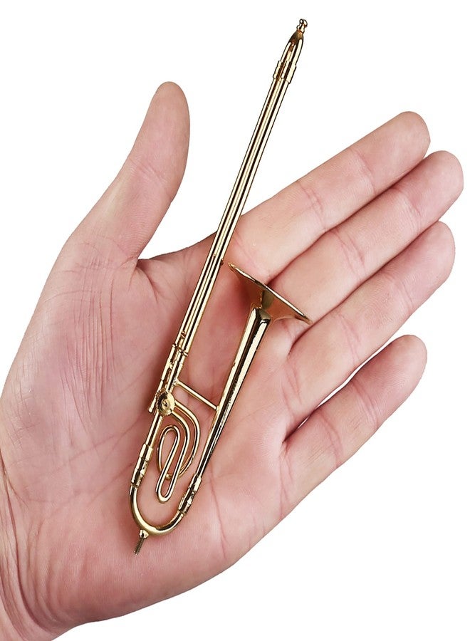 Dselvgvu Miniature Trombone with Stand and Case Brass Mini Musical Instrument Trombone Replica Collectible Figurines Dollhouse Accessories Model Home Decoration Display Ornament (5.91"x1.30") - Image 2