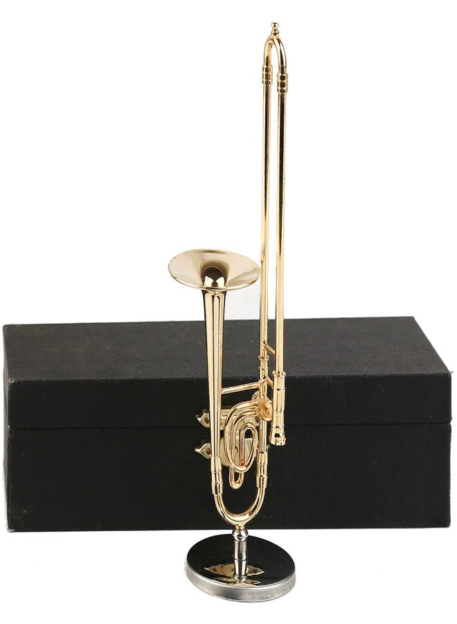 Dselvgvu Miniature Trombone with Stand and Case Brass Mini Musical Instrument Trombone Replica Collectible Figurines Dollhouse Accessories Model Home Decoration Display Ornament (5.91"x1.30") - Image 1