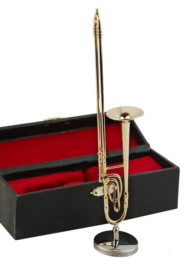 Dselvgvu Miniature Trombone with Stand and Case Brass Mini Musical Instrument Trombone Replica Collectible Figurines Dollhouse Accessories Model Home Decoration Display Ornament (5.91"x1.30") - Image 4