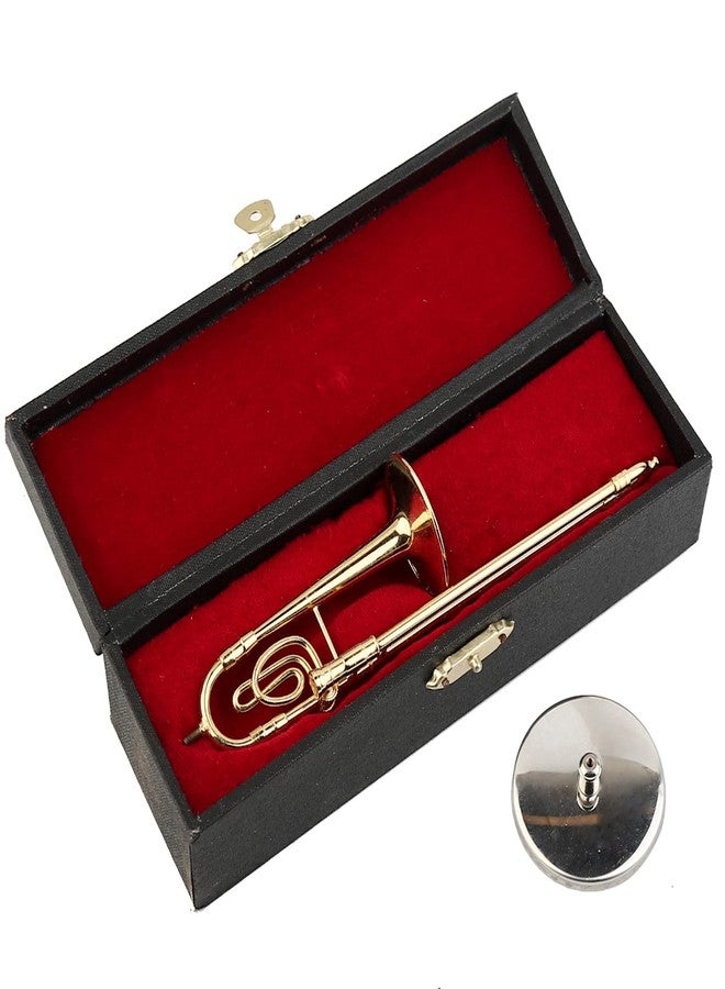 Dselvgvu Miniature Trombone with Stand and Case Brass Mini Musical Instrument Trombone Replica Collectible Figurines Dollhouse Accessories Model Home Decoration Display Ornament (5.91"x1.30") - Image 3