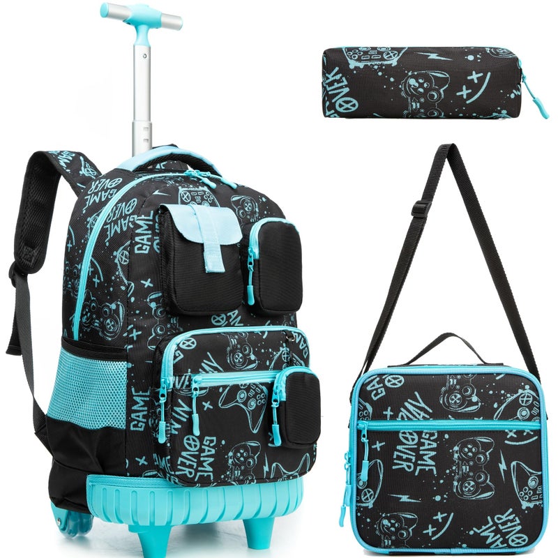 Meetbelify Boys Rolling Backpack with Wheels Kids Travel Luggage with Lunch Box Pencil Case for Elementary Students 18inch Carry on Suitcase for Boys Ages 810 - Image 2