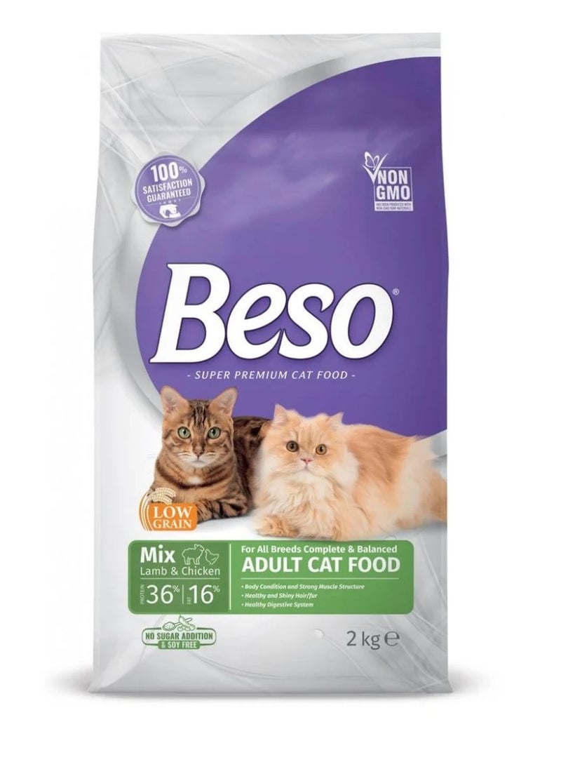 Beso Dry cat food with beef and chicken flavour for adult cats, 2 kg 