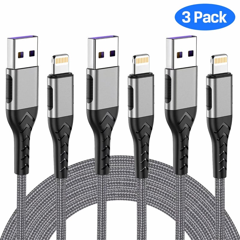 Durcord 3Pack 3FT USB A Cable, MFi Certified iPhone Charger, Fast Charging, Compatible with iPhone Xs Max/XS/XR/X/8/7/6S/6/Plus/SE/iPad(Silver) - Image 2