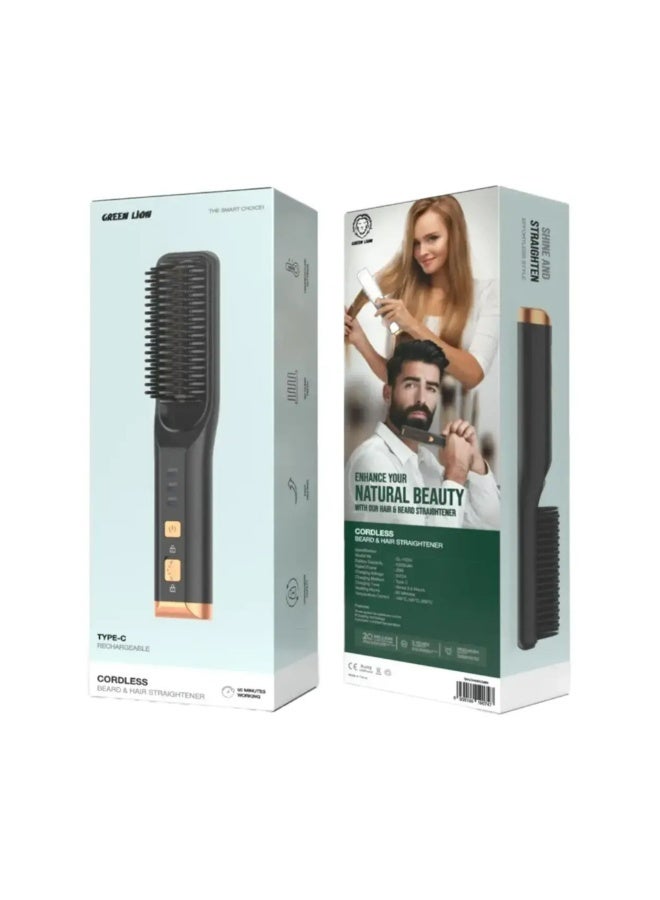 جرين ليون مكواة شعر ولحية لاسلكية، تسخين سريع، أسنان مشط ثلاثية الأبعاد، أمان مريح، تحكم في درجة الحرارة بثلاث سرعات، مدة تشغيل 40 دقيقة - أسود - Image 3