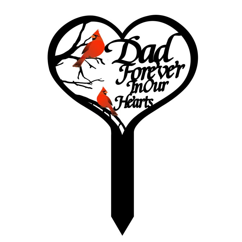 OZIO Memorial Grave Markers for Cemetery, Heart Memorial Plaque Stake Cardinals Garden Stake Memorial Metal Grave Stake Decoration for Mom Dad Cemetery Outdoors Yard Garden - Image 1