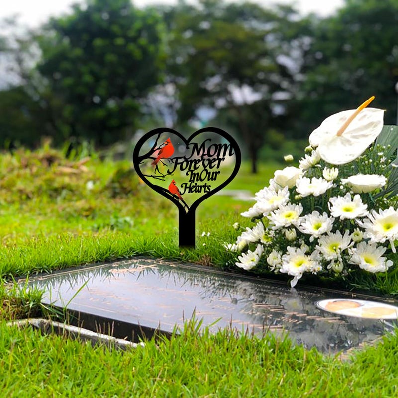 OZIO Memorial Grave Markers for Cemetery, Heart Memorial Plaque Stake Cardinals Garden Stake Memorial Metal Grave Stake Decoration for Mom Dad Cemetery Outdoors Yard Garden - Image 3