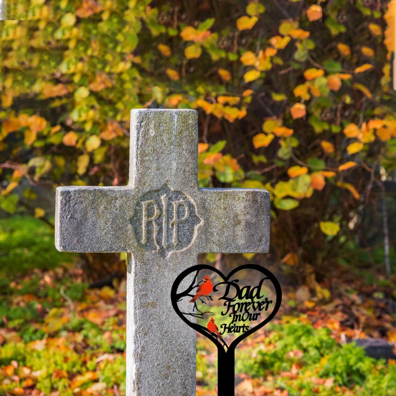OZIO Memorial Grave Markers for Cemetery, Heart Memorial Plaque Stake Cardinals Garden Stake Memorial Metal Grave Stake Decoration for Mom Dad Cemetery Outdoors Yard Garden - Image 4