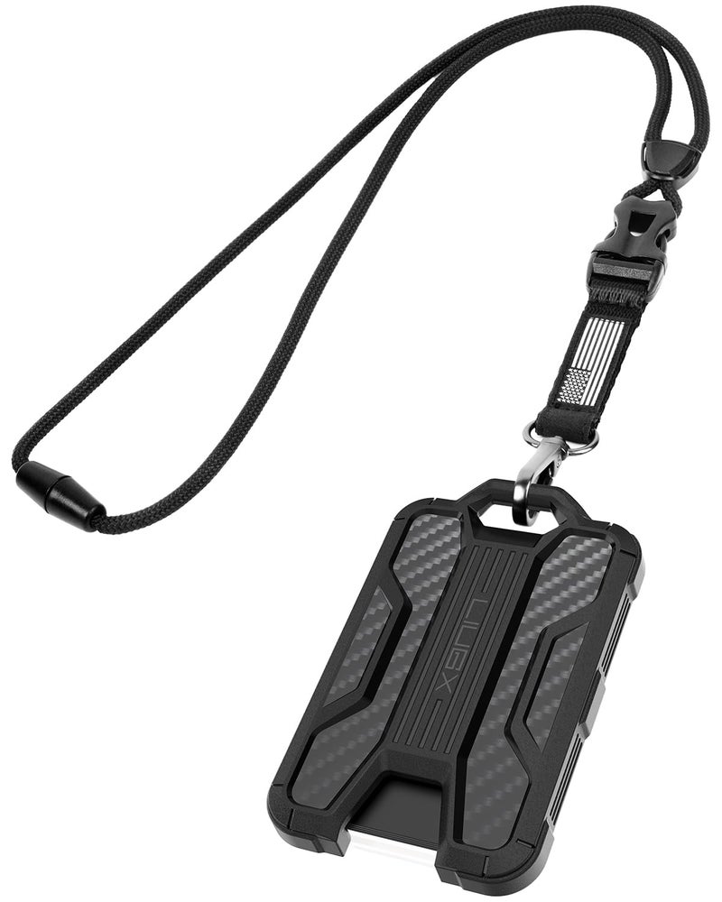 LIUGX Badge Holder with Heavy Duty Breakaway Lanyard, Carbon Fiber-Texture, Durable ID Card Holder (Holds 6 Cards) with Quick Release Detachable Buckle, Metal Clip, American Flag - Image 1