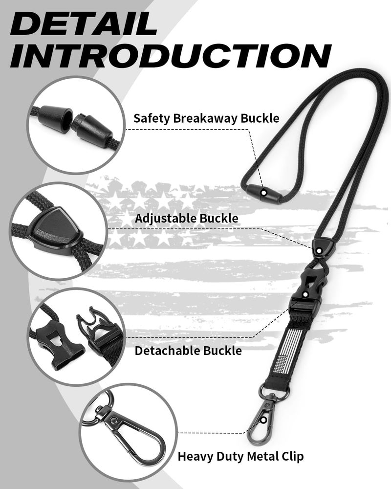 LIUGX Badge Holder with Heavy Duty Breakaway Lanyard, Carbon Fiber-Texture, Durable ID Card Holder (Holds 6 Cards) with Quick Release Detachable Buckle, Metal Clip, American Flag - Image 2