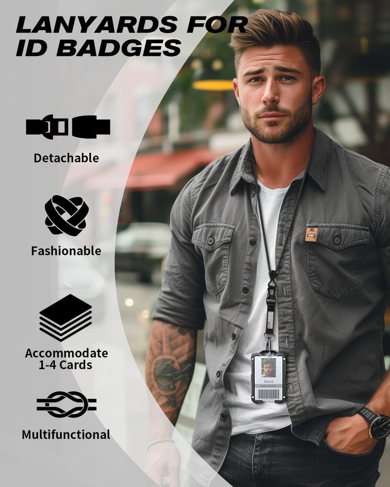 LIUGX Badge Holder with Heavy Duty Breakaway Lanyard, Carbon Fiber-Texture, Durable ID Card Holder (Holds 6 Cards) with Quick Release Detachable Buckle, Metal Clip, American Flag - Image 3